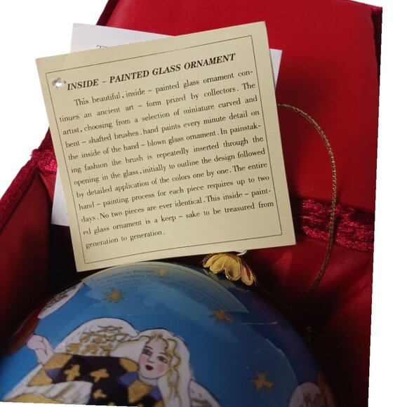 Li BIEN Hand-Painted Glass Ornament Angels Design & Red Velvet Gift Box 4x4 - Picture 3 of 11
